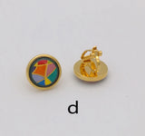 18K Cloisonne Enamel Earrings, No Ear Holes, European American Style