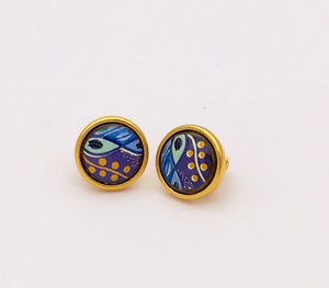 Cloisonne Plated 18K Enamel Earrings, No Ear Holes