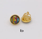 Cloisonne Plated 18K Enamel Earrings, No Ear Holes