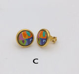 18K Cloisonne Enamel Earrings, No Ear Holes, European American Style