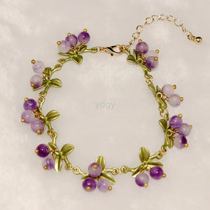 Cloud Jewelry Women's Cranberry Purple Stone Bracelet with Multicolor Flowers