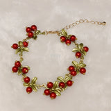 Cloud Jewelry Women's Cranberry Purple Stone Bracelet with Multicolor Flowers