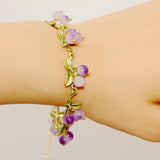 Cloud Jewelry Women's Cranberry Purple Stone Bracelet with Multicolor Flowers