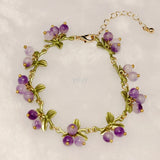 Cloud Jewelry Women's Cranberry Purple Stone Bracelet with Multicolor Flowers