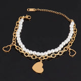 Clover Bracelets Pearl Butterfly Charms Double-layer Bracelet