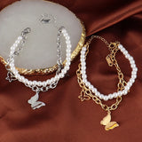 Clover Bracelets Pearl Butterfly Charms Double-layer Bracelet