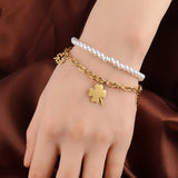 Clover Bracelets Pearl Butterfly Charms Double-layer Bracelet