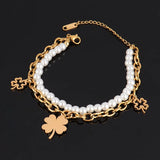 Clover Bracelets Pearl Butterfly Charms Double-layer Bracelet