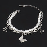 Clover Bracelets Pearl Butterfly Charms Double-layer Bracelet