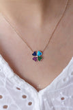 Colorful Enamel Evil Eye Necklace, Sterling Silver 4 Leaf Clover Necklace