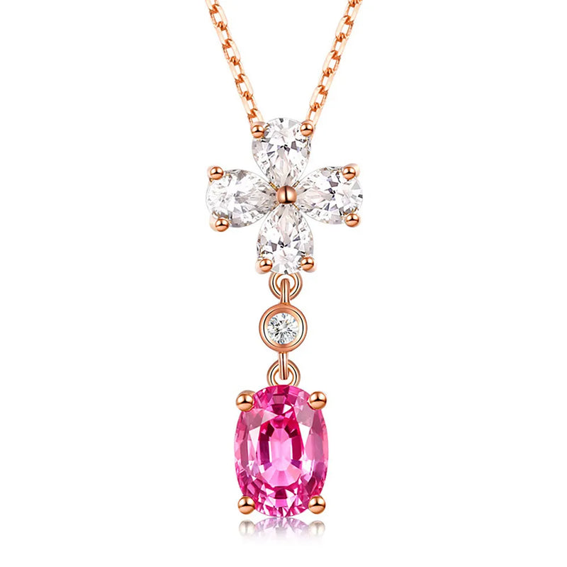 Pink Crystal Zircon Diamond Pendant Necklace for Women Rose Choker