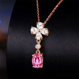 Pink Crystal Zircon Diamond Pendant Necklace for Women Rose Choker