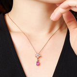 Pink Crystal Zircon Diamond Pendant Necklace for Women Rose Choker