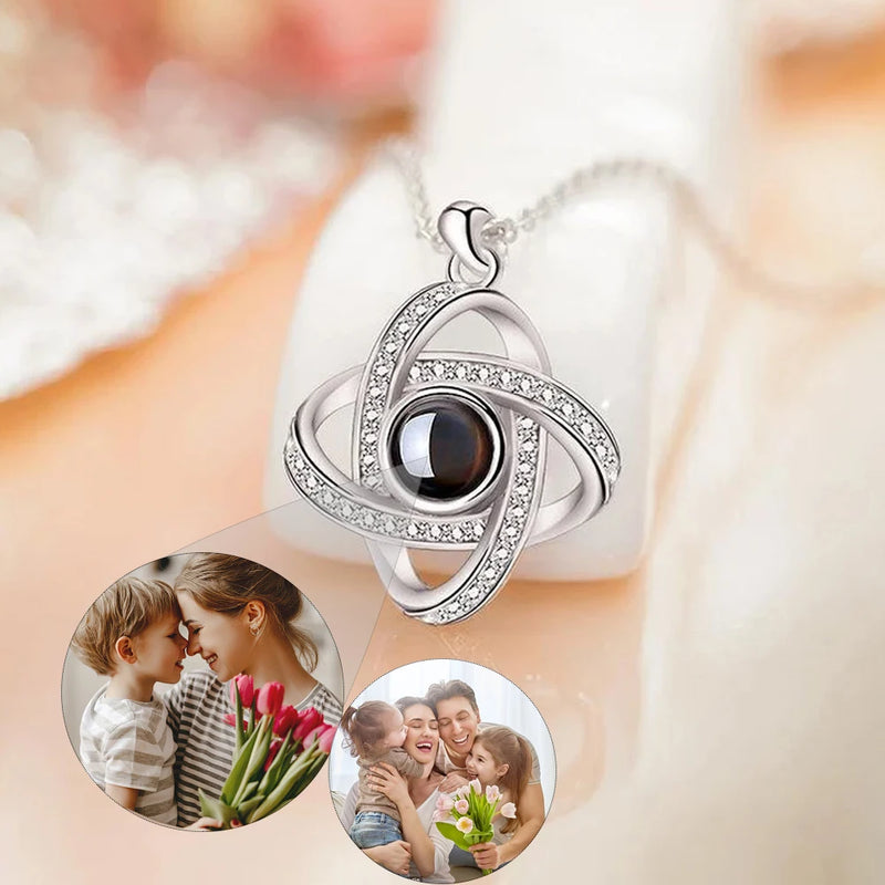 Clover Photo Necklace Personalized Photo Necklace, Projection Necklace
