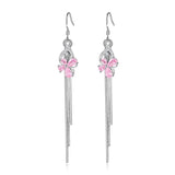 Clover Pink Purple Crystal Zircon Tassel Long Drop Earrings for Women