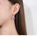 Clover Pink Purple Crystal Zircon Tassel Long Drop Earrings for Women