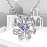 Clover Purple Crystal Amethyst Diamonds Pendant Necklaces for Women