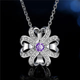 Clover Purple Crystal Amethyst Diamonds Pendant Necklaces for Women
