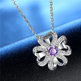 Clover Purple Crystal Amethyst Diamonds Pendant Necklaces for Women