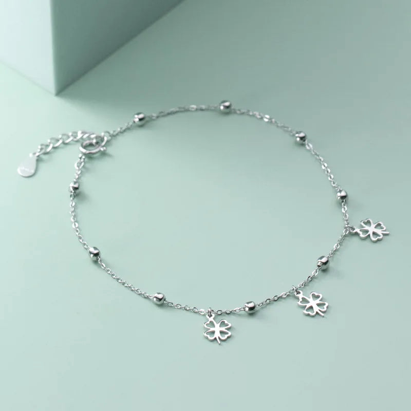 Clover Silver 925 Anklet Bracelet for Women - Foot Jewelry Gift