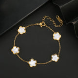 Clover Stainless Steel Botanical Five Leaf Flower Bracelet