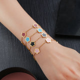 Clover Stainless Steel Botanical Five Leaf Flower Bracelet