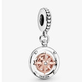 Compass Dangle Charm 925 Silver Beads for Europe Bracelet DIY