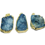 Green Raw Crystal Quartz Druzy Stone Pendant 24k Plating Natural Geode Gem