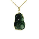 Green Raw Crystal Quartz Druzy Stone Pendant 24k Plating Natural Geode Gem