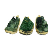 Green Raw Crystal Quartz Druzy Stone Pendant 24k Plating Natural Geode Gem