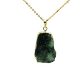 Green Raw Crystal Quartz Druzy Stone Pendant 24k Plating Natural Geode Gem