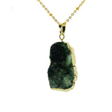 Green Raw Crystal Quartz Druzy Stone Pendant 24k Plating Natural Geode Gem