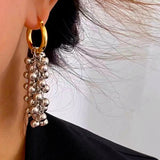 Metal Beads Hoop Earrings Two-tone Fancy Style Gift