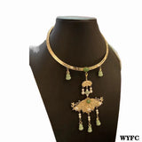 Coarse Torques Hanfu Necklace Pendant Gemstone Jewelry Glass Alloy