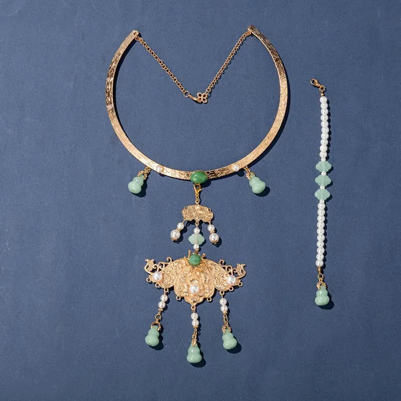 Coarse Torques Hanfu Necklace Pendant Gemstone Jewelry Glass Alloy