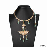 Coarse Torques Hanfu Necklace Pendant Gemstone Jewelry Glass Alloy