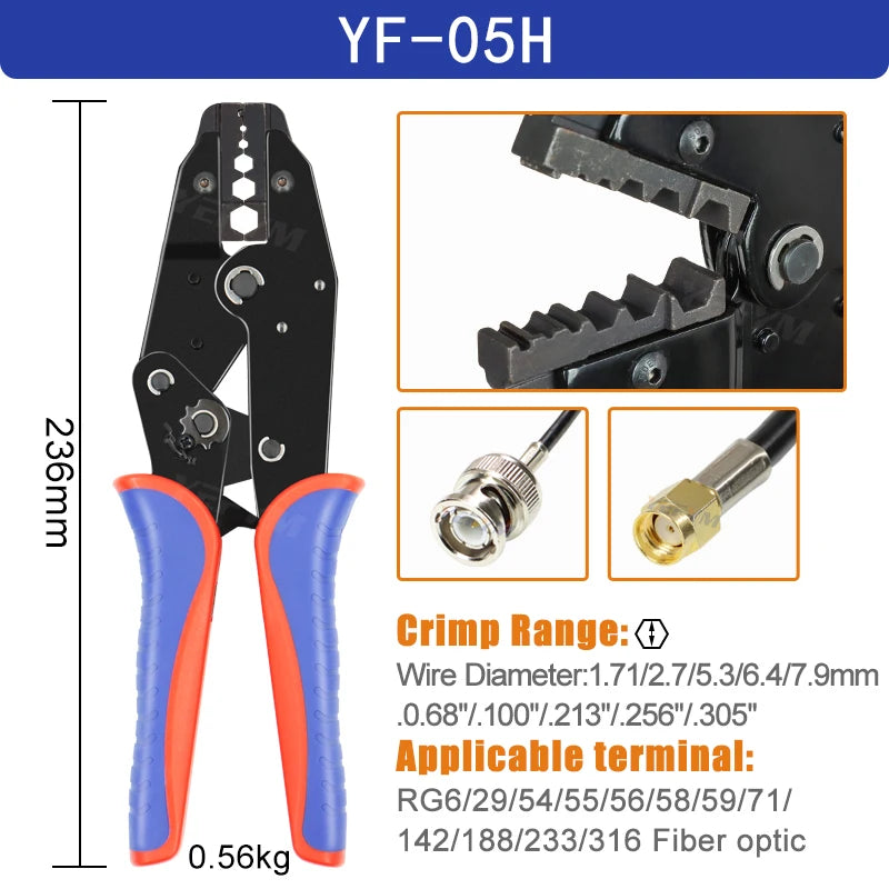 Coaxial Cable Crimping Pliers Kit SMA/BNC RG58/59/62/174/8/11/188/233