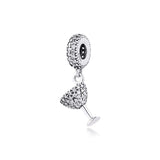 Cocktail Glass Dangle Charm 925 Sterling Silver DIY Women Bracelet Jewelry