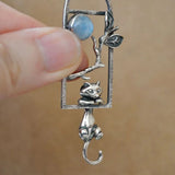 Silver Moonstone Cat Branches Pendant for Jewelry Making