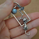 Silver Moonstone Cat Branches Pendant for Jewelry Making