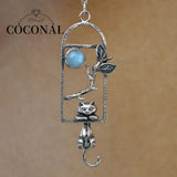 Silver Moonstone Cat Branches Pendant for Jewelry Making