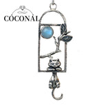 Silver Moonstone Cat Branches Pendant for Jewelry Making