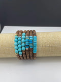 Coconut Turquoise Bracelet, Unisex Beaded Bracelet, Wood Elastic Gift