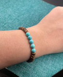 Coconut Turquoise Bracelet, Unisex Beaded Bracelet, Wood Elastic Gift