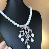 Coconut Tree Zircon Pearl Earring Necklace Set Women Summer Jewelry
