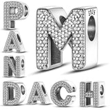 925 Sterling Silver Letter A-Z Charm Name Bead Bracelet Pendant DIY Jewelry