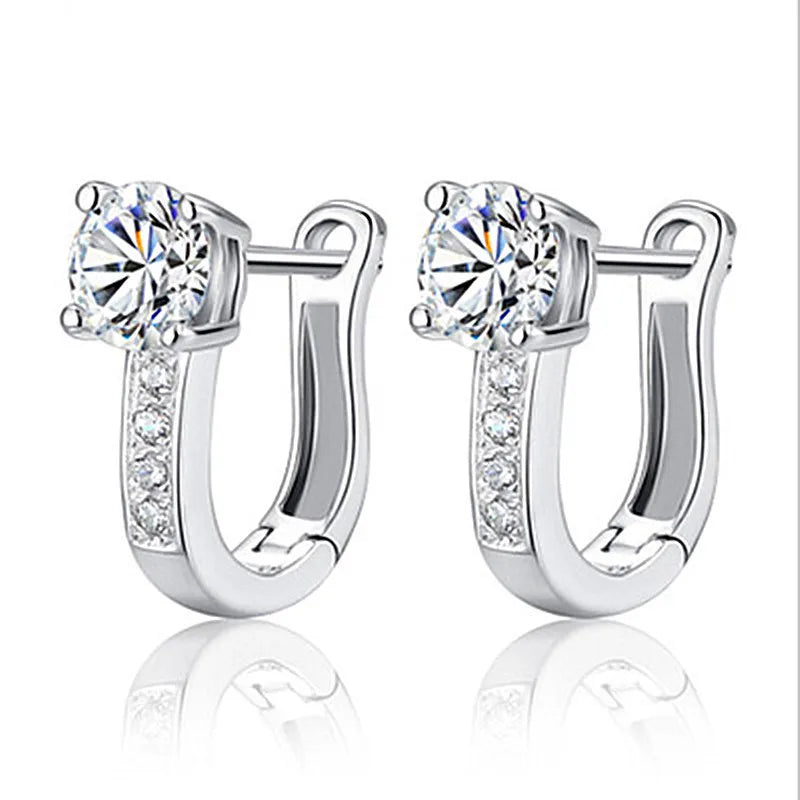 925 Silver Zircon U-shaped Earrings Birthday Gift