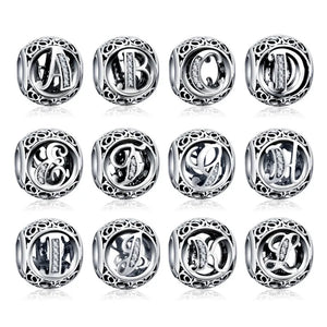 925 Silver Bead Letter Charm for Bracelets Pendant DIY Jewelry Making