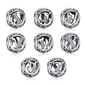925 Silver Bead Letter Charm for Bracelets Pendant DIY Jewelry Making