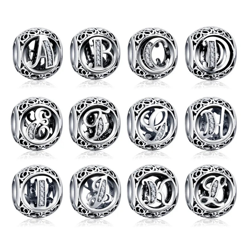 925 Silver Bead Letter Charm for Bracelets Pendant DIY Jewelry Making